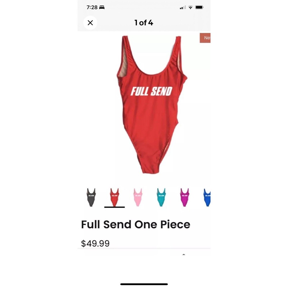 Full Send One Piece Red California Thong Swimsuit Bathing Suit Women’s Large NEW